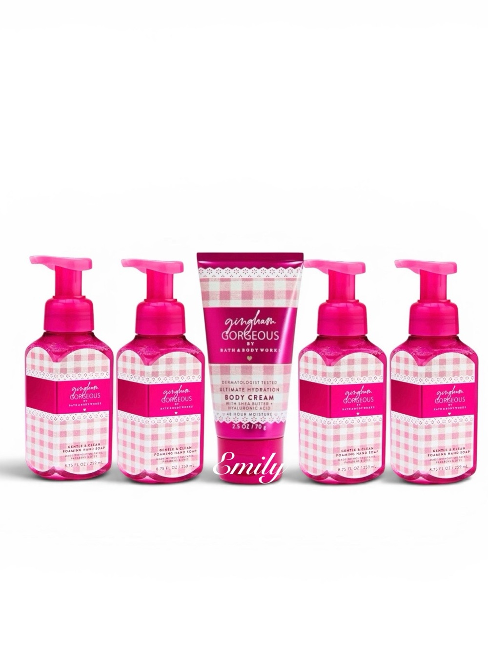 5-Pc Bath & Body Works GINGHAM GORGEOUS Foam hand Soap & Body Cream Set Bundle